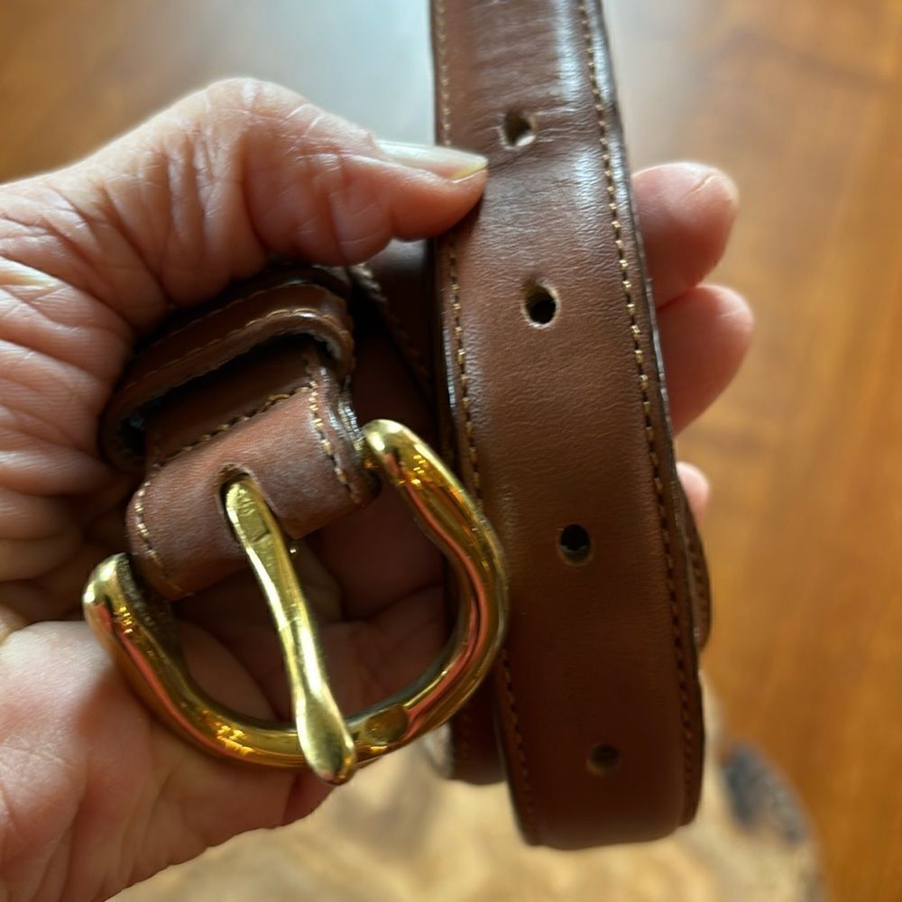 Land's End Leather Belt with Brass Buckle - Size 30